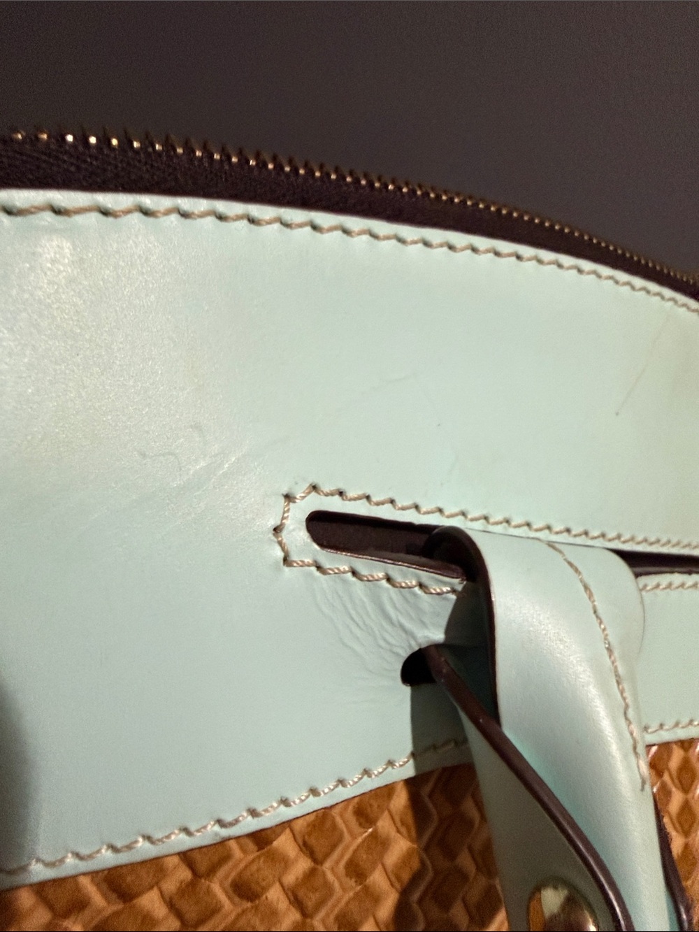 Dooney & Bourke Beacon Woven Domed Satchel in a pale blue/aqua and tan $295 - Picture 11 of 12